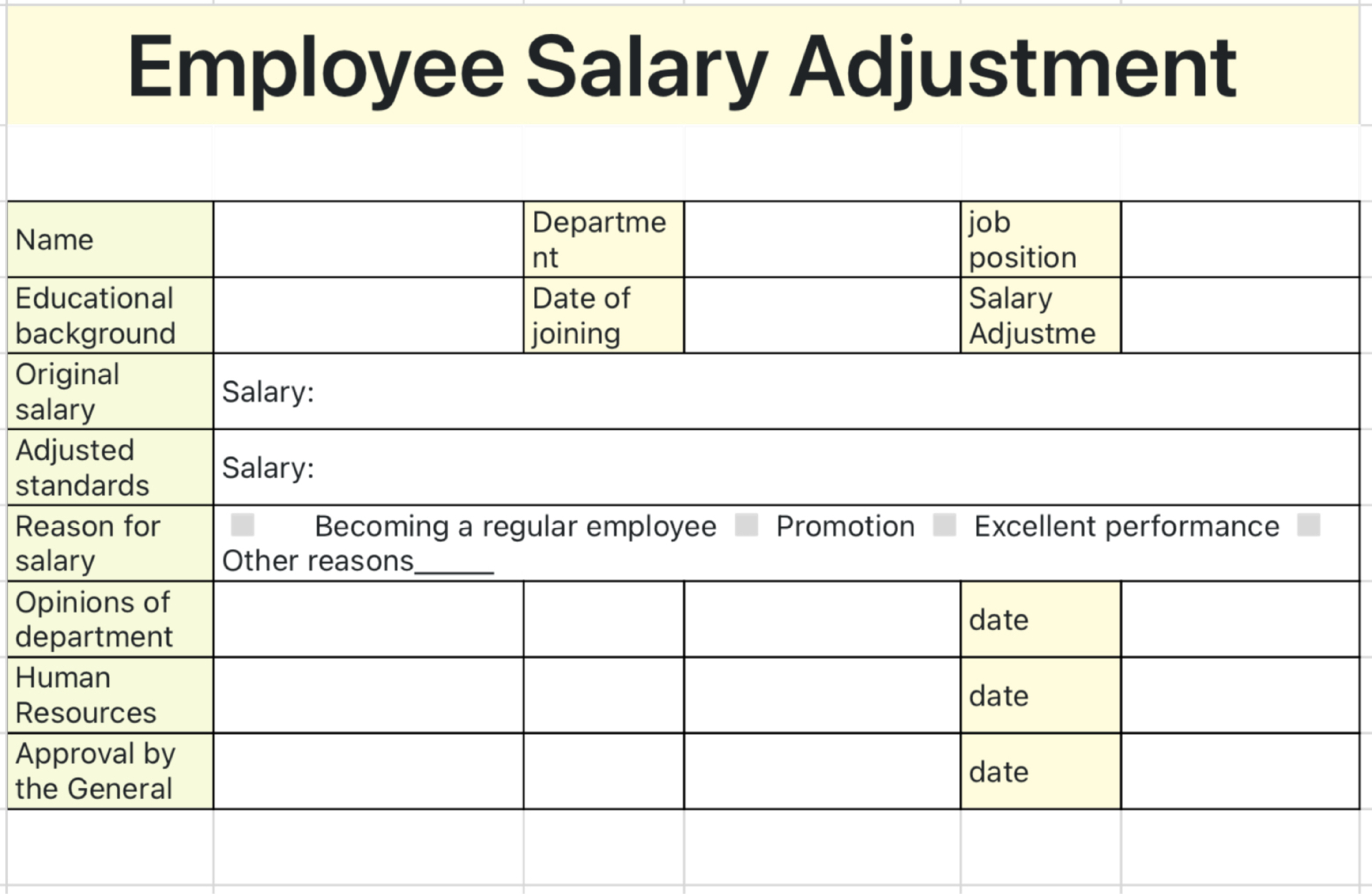 Employee Salary Adjustment Sheet